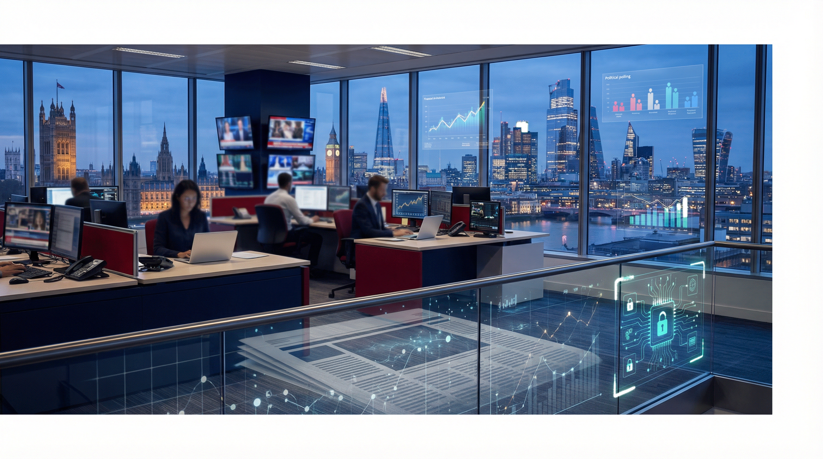 ATV News Network newsroom in London with UK politics, economy, and technology coverage visuals for 2026